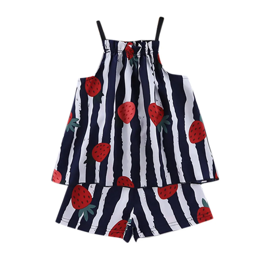 Милые Мультяшные пижамы для маленьких девочек летний розовый комплект одежды