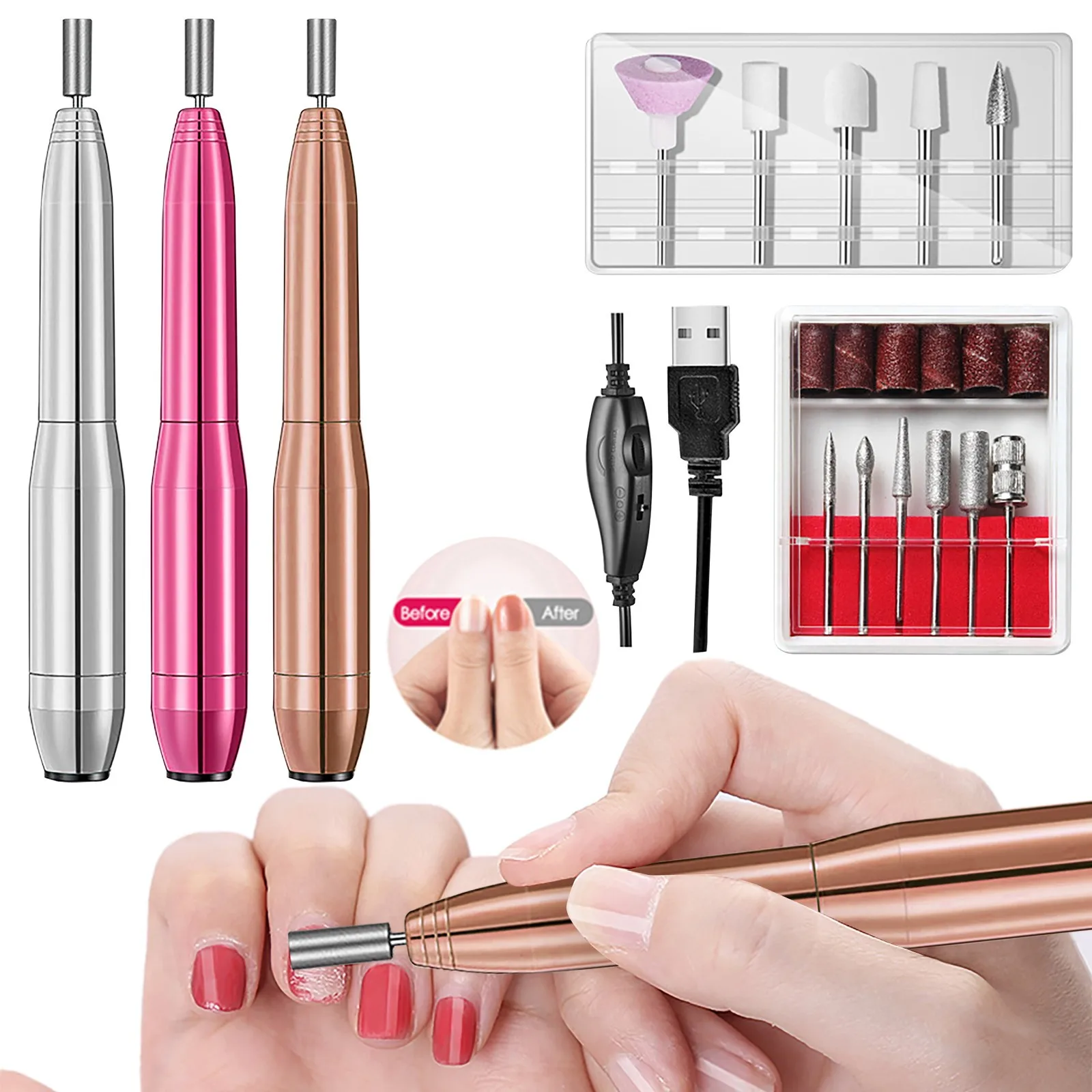 

Nail Set Manicure Set Electric Nail File Portable Manicure Pedicure Nail Drill Kit With Sanding Belts Stainless Steel