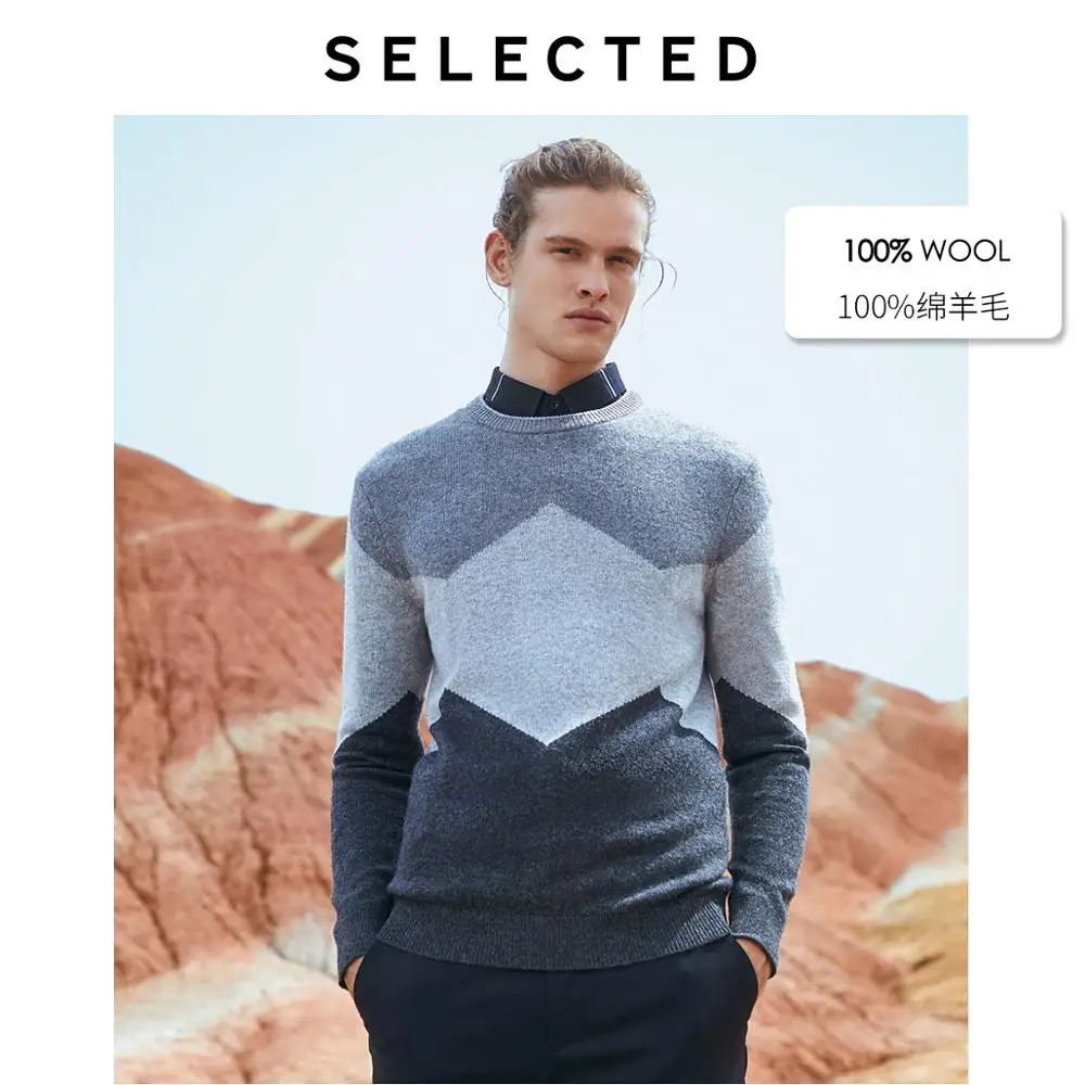 

SELECTED Men Winter 100% Wool Geometrical Long-sleeved Knit Sweater S|419425519