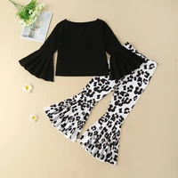 girls spring and autumn suit leopard print flared pants two piece suit childrens autumn fashion clothing