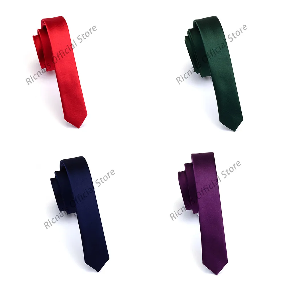 Ricnais Fashion 3.3cm Slim Silk Tie Red Green Solid Skinny Necktie For Men Party Wedding Casual Neck Ties Accessories Gifts