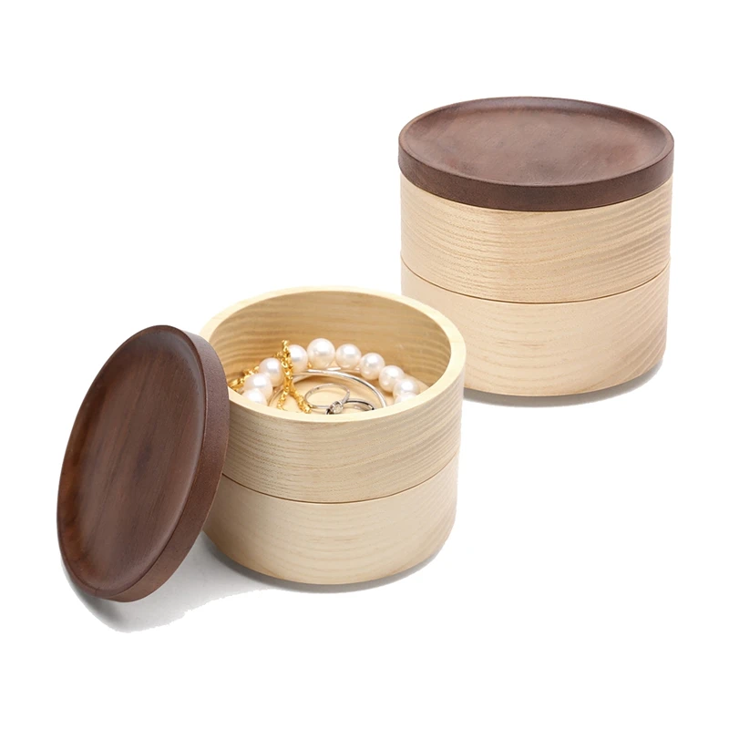 

Шкатулка для ювелирных изделий ручной работы, комплект из 2 предметов из натурального дерева, с крышкой, для сережек, колец, ожерелий