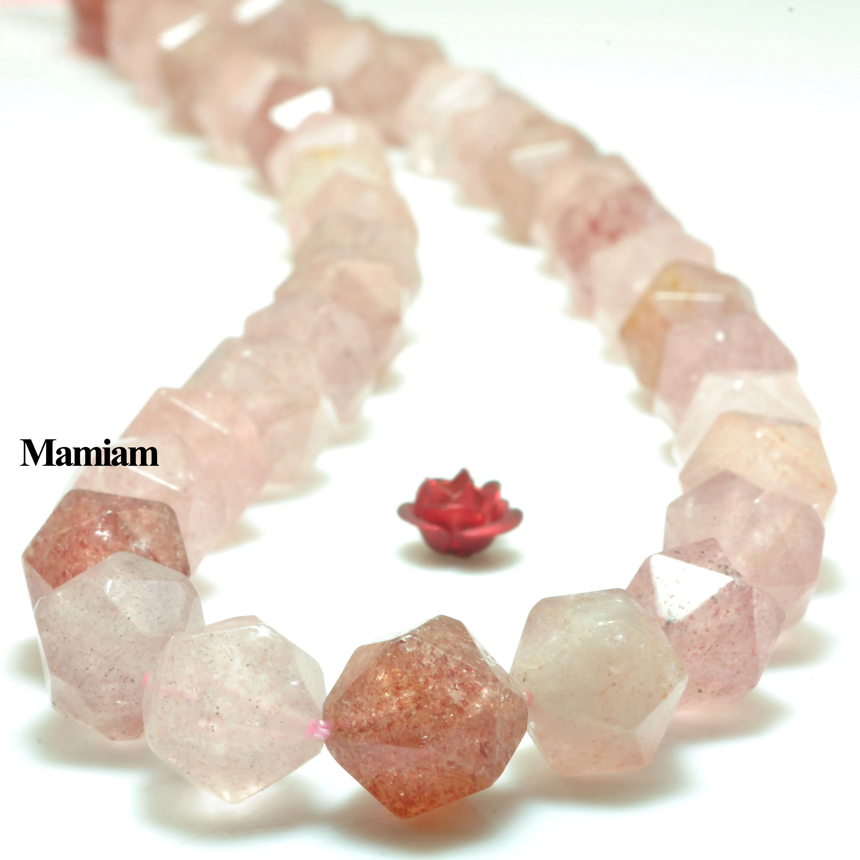 

Mamiam Natural Strawberry Quartz Crystal Diamond Faceted Beads 8mm Stone Diy Bracelet Necklace Jewelry Making Gift Design