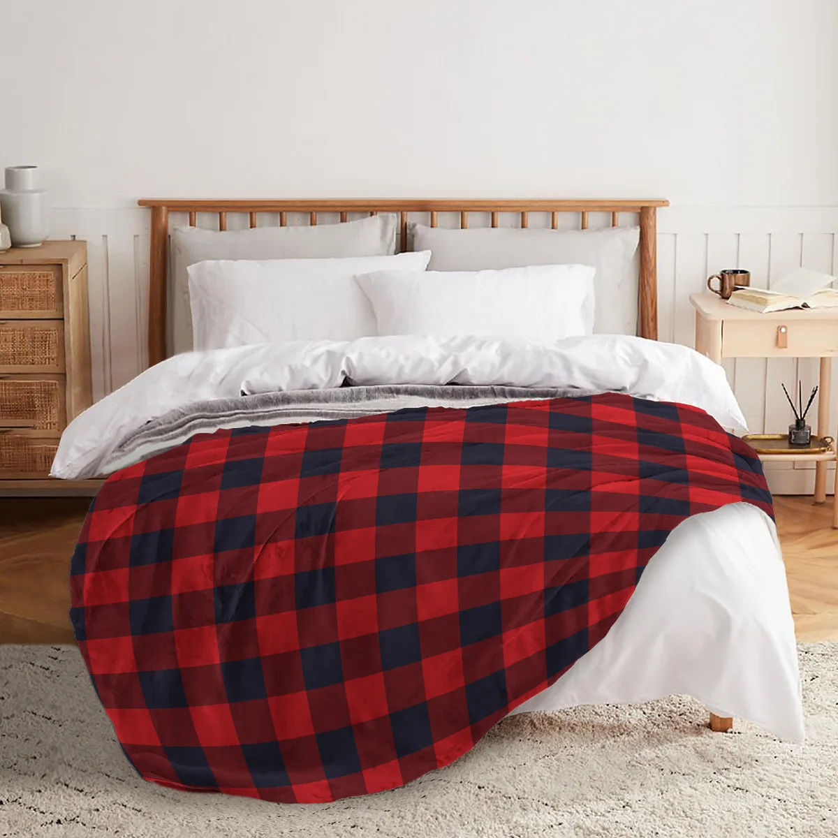 Супер мягкое плюшевое фланелевое одеяло в клетку красное черное для кровати | Дом