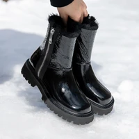 2021 new winter leather boots high heels square toe warm snow boots black high quality ankle boots womens zipper platform boots