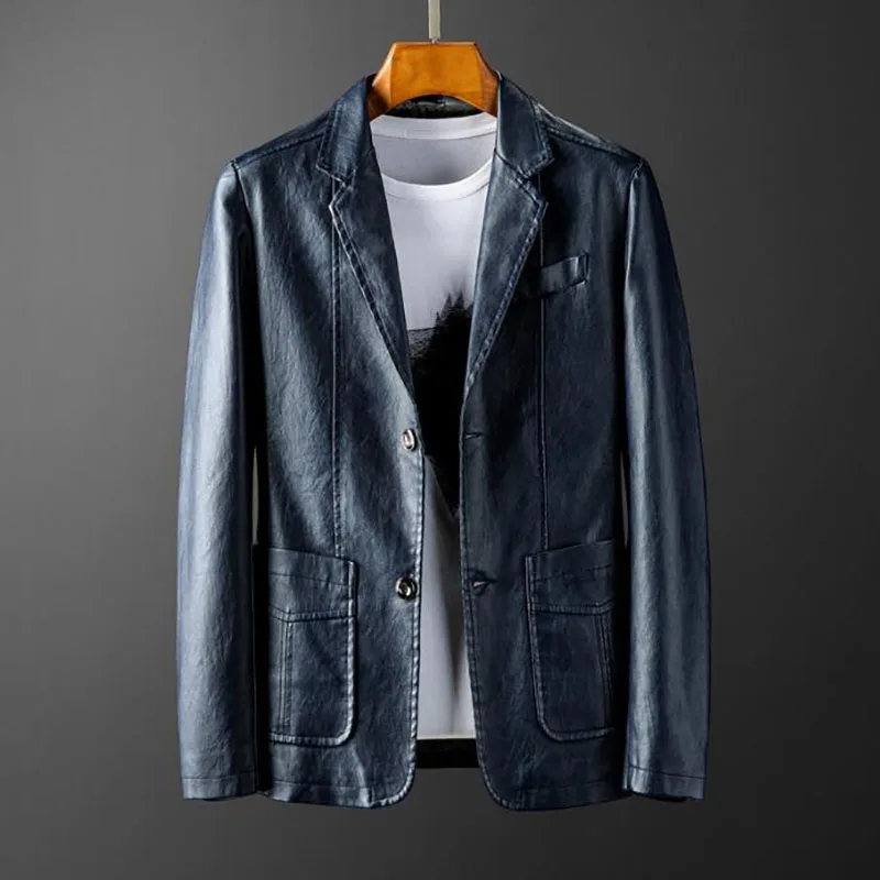 Мужская кожаная куртка из искусственной кожи повседневная на весну и осень