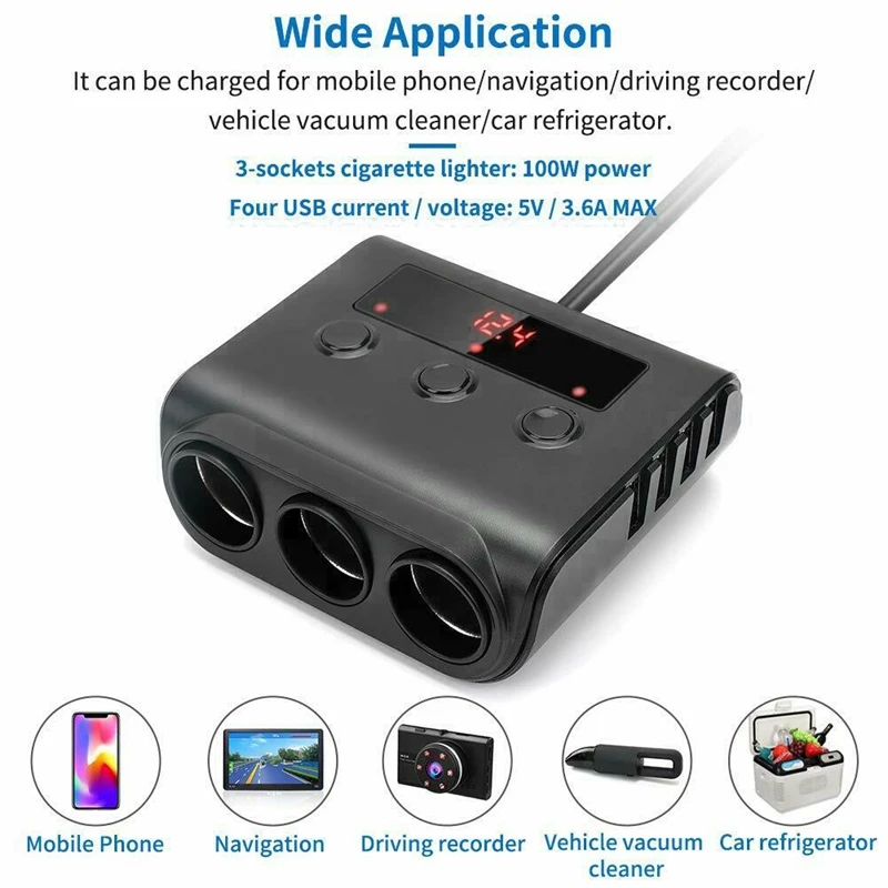 Автомобильное зарядное устройство USB 12 В/24 В 100 Вт 3 розетки 4 порта A/5 выходные