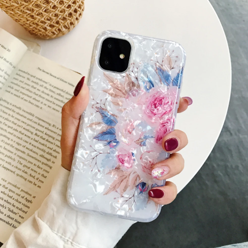 

Shockproof Phone Case For iPhone 11 Pro X XR XS Max 6 6s 7 8 Plus Peony Flower Phone Case Soft Back Cover Capa Coque Funda