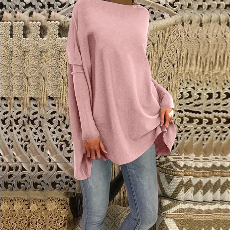 Женский свободный пуловер с рукавом летучая мышь однотонный Повседневный