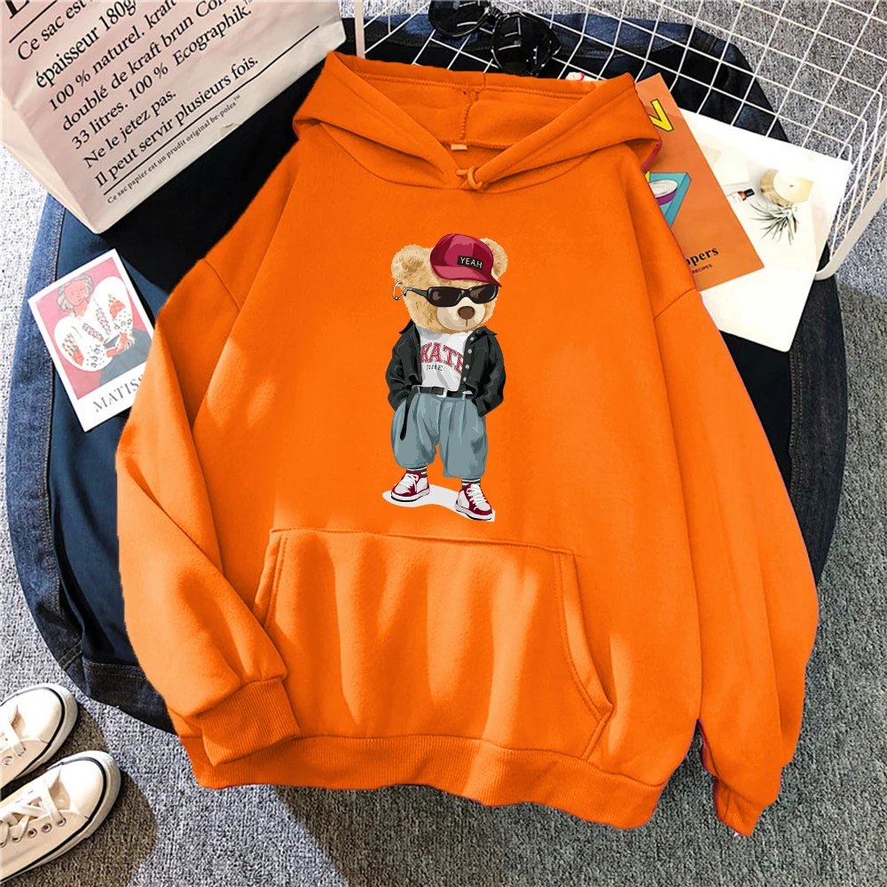 

Cool Bear Printing Sweatshirt Woman New Fashion Casual Hoodie Fleece Warm Hip Hop Hoodies 2021 Autumn High Quality Female Top