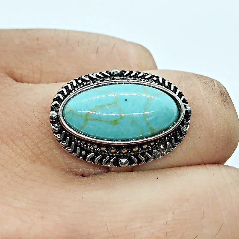 Женское кольцо в стиле ретро серебриовальный бирюзовый бохо|Кольца| |