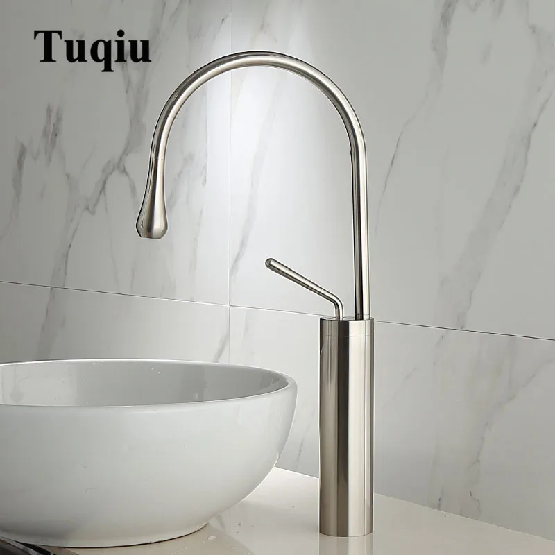 nickel tall Tuqiu смеситель современный никель/Черный Ванная комната пружинный смеситель для кухни одно отверстие холодной и горячей воды кран Смеситель Краны - Цвет: nickel tall
