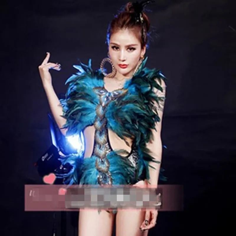 Dj Ds перьевой цельный костюм павлиний шерстяной для фотосъемки DJ Rave наряд