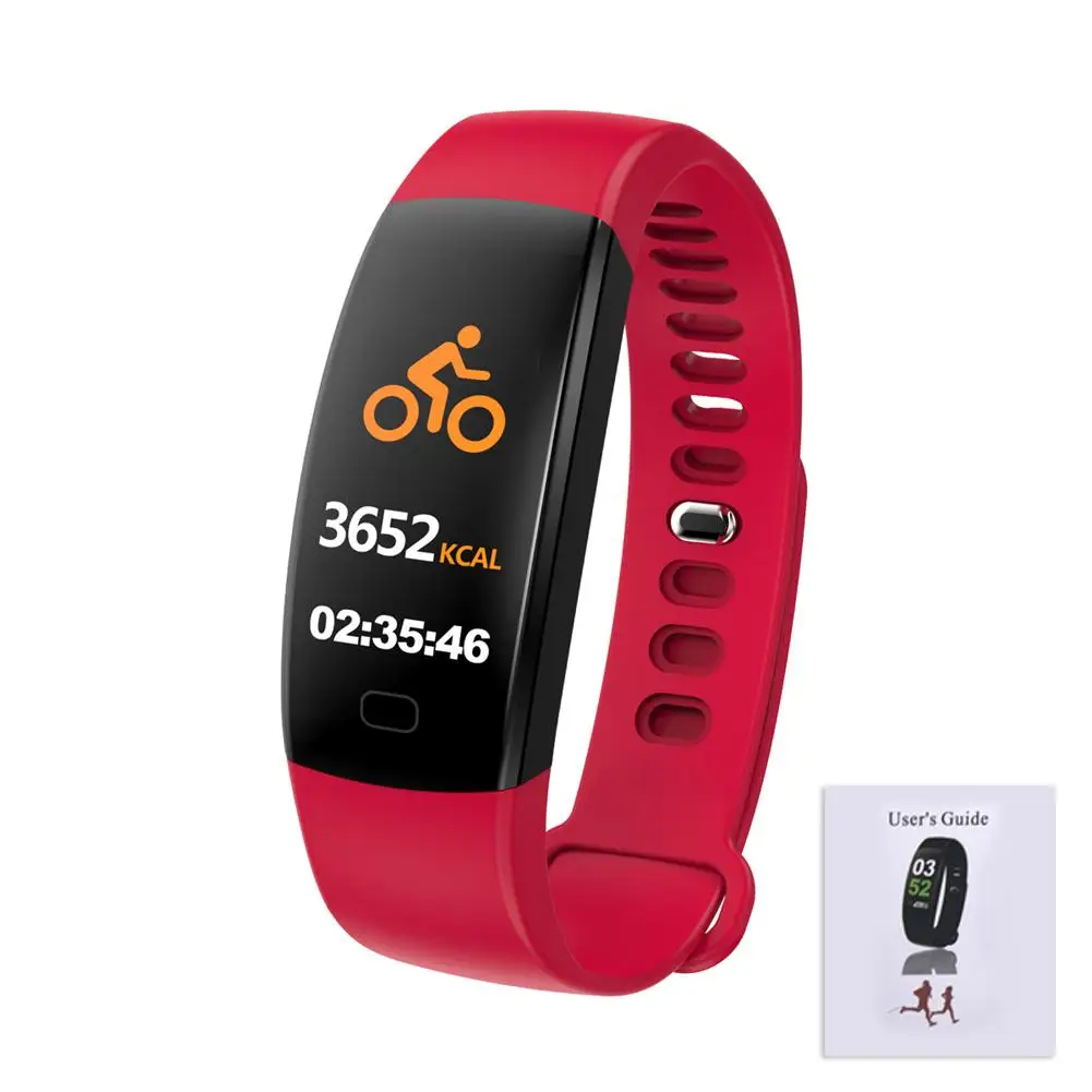 Red F64HR 0,96 дюймов умный браслет многофункциональный шагомер счетчик шагов пульсометр кровяное кислородное нажатие спортивные фитнес-часы - Цвет: Red