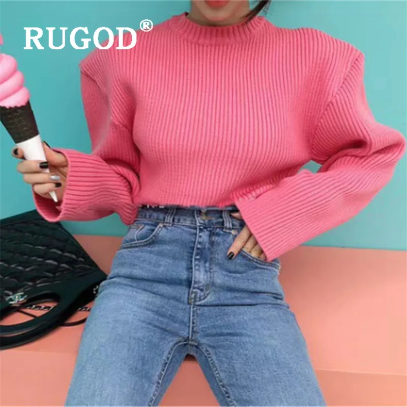 RUGOD 2019 новый зимний однотонный теплый свитер для женщин круглый вырез