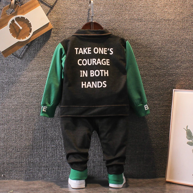 New Spring Autumn Baby Girl Clothes Children Boys Letter Jacket T Shirt Pants 3Pcs/sets Toddler Fashion Costume Kids Tracksuits | Детская