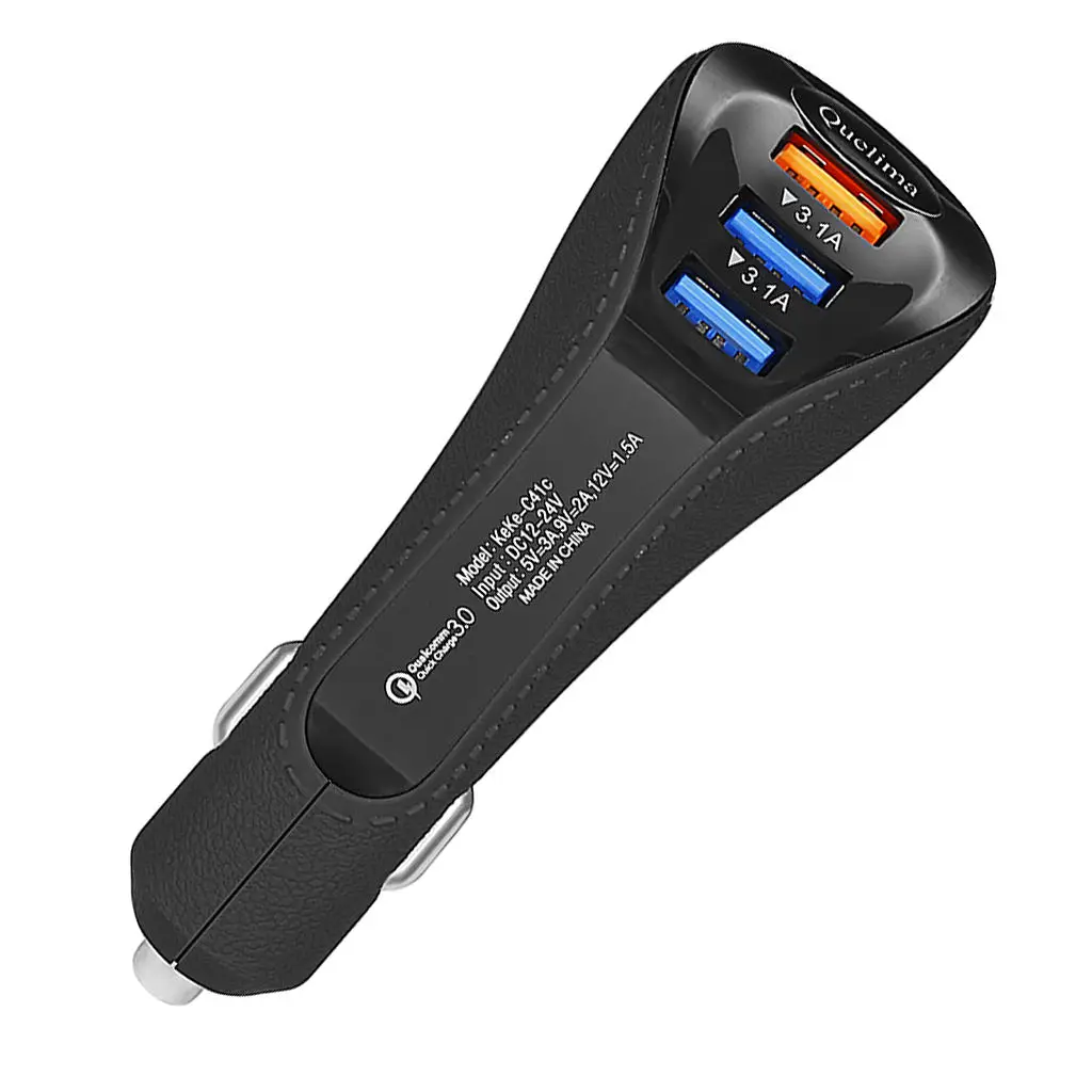 

3 порта USB Автомобильное быстрое зарядное устройство Автомобильный Универсальный адаптер питания QC3.0 черный