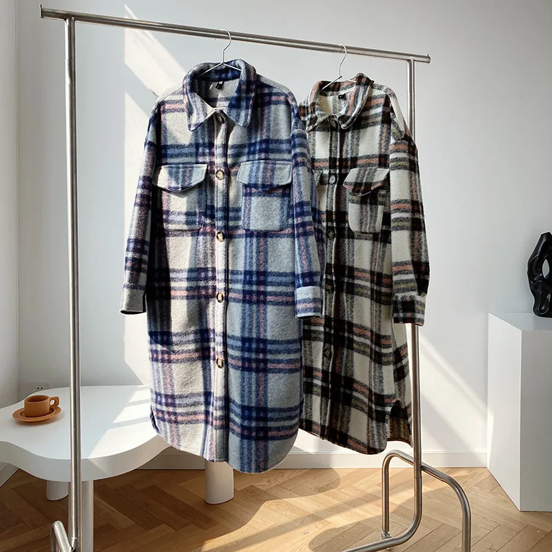 Женское шерстяное пальто в клетку длинное большого размера вес 2020 кг 1 5 | Женская