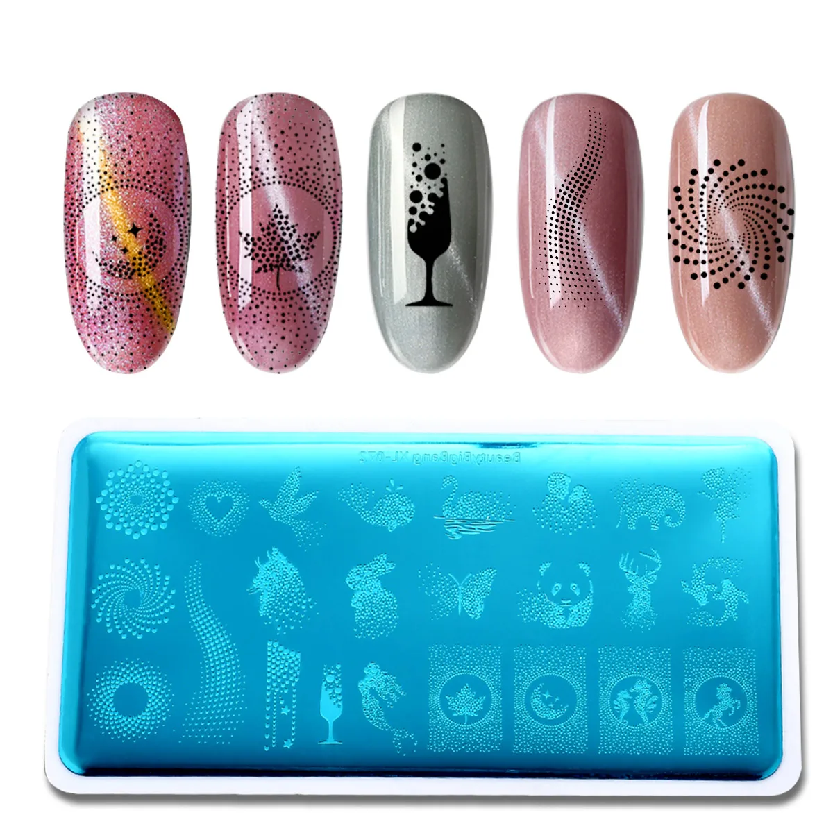 

BeautyBigBang Rectangle Nail Art Stamping Plates Manicure Template Image Plates Dot Animal Image Stamp Plate Print Stencil