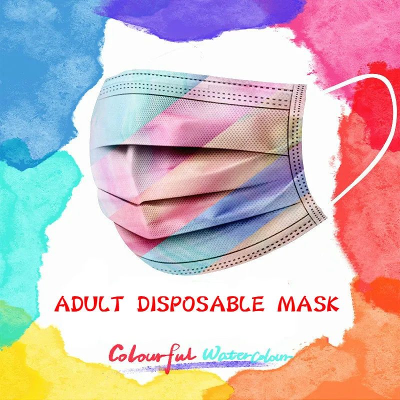 

10-200pcs Mixed Color Disposable Face Mask For Adult 3-layer Face Mouth Masks Breathable Anti-dust Fashion Colorful Mood Mask