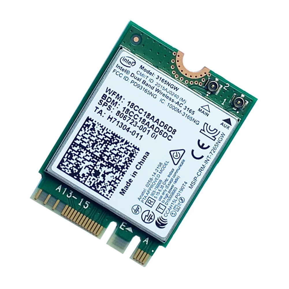 

Сетевая карта 3165NGW AC NGFF M.2, Двухдиапазонная, 2,4G/5G, сетевая карта, беспроводной адаптер Wi-Fi 433M, совместимая с Bluetooth сетевая карта