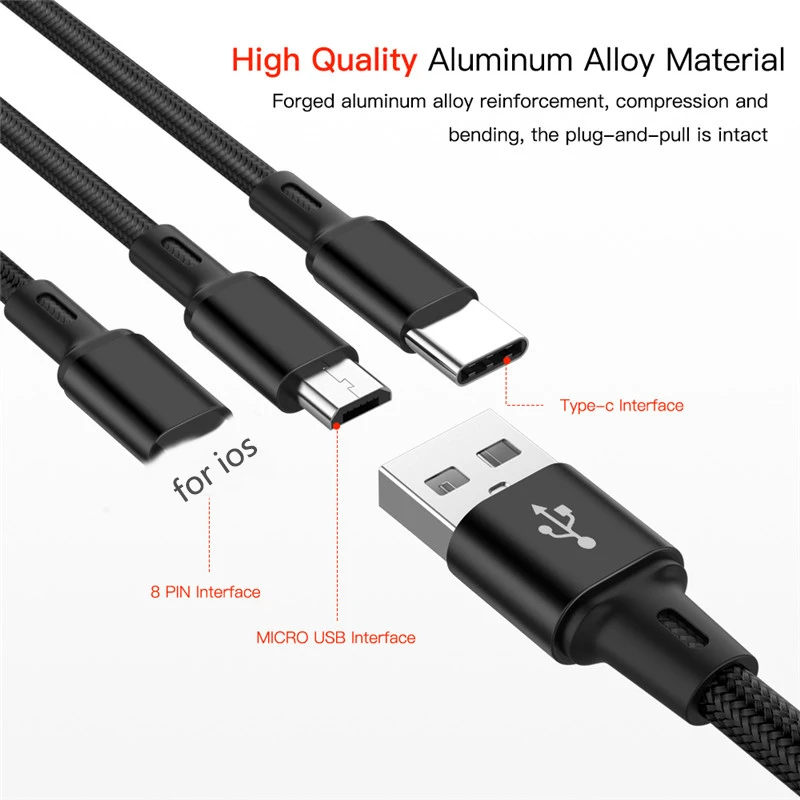 BaySerry 3 в 1 8Pin USB Type C Micro кабель для iPhone 13 12 11 Pro Samsung S21 Xiaomi Huawei кабели быстрой зарядки |