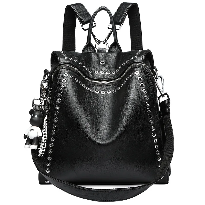 

Роскошный женский рюкзак из натуральной кожи, многофункциональная дамская сумочка на плечо с заклепками в стиле ретро, дорожная модная шко...