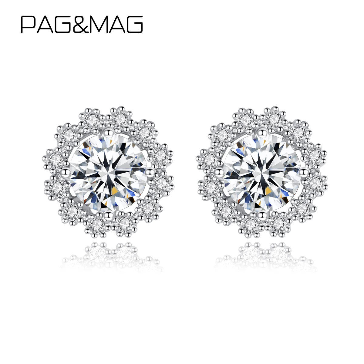 

PAG&MAG 925 Sterling Silver 1ct Moissanite VVS Diamond Stud Earring For Women Fine Fashion Jewelry Statement Wedding Gift