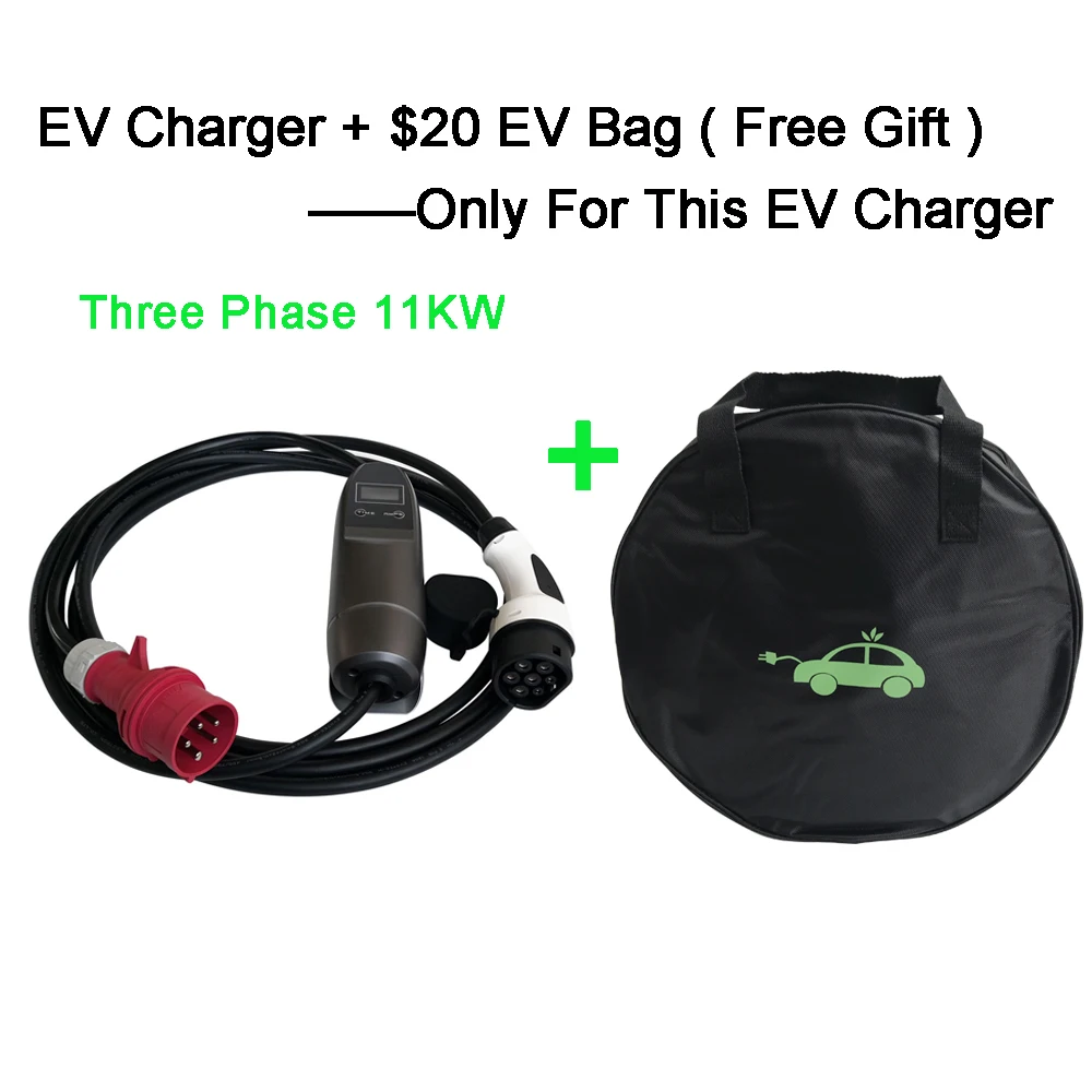 Khons 11 кВт 3 фазы EVSE Тип 2 электрический автомобиль EV зарядное устройство с красной CEE разъем 16A Регулируемый 16ft кабель EV разъем для зарядки