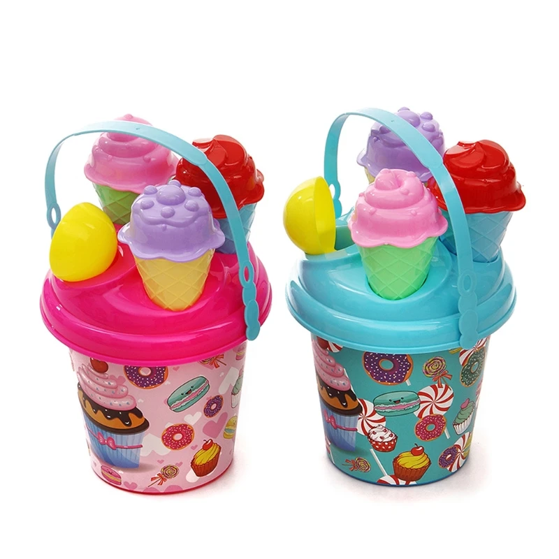 

Colorful Sandpit Toy Sandbox Bucket Interactive Sand Playing Kit Beach Toy Pack Sand Toy with Ice Cream Cone Scooper