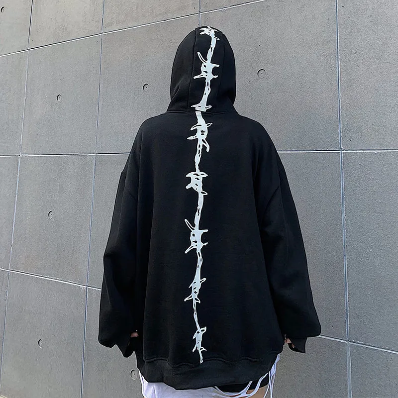 Женские толстовки с капюшоном Черный серый цвет цепочка принтом свободная