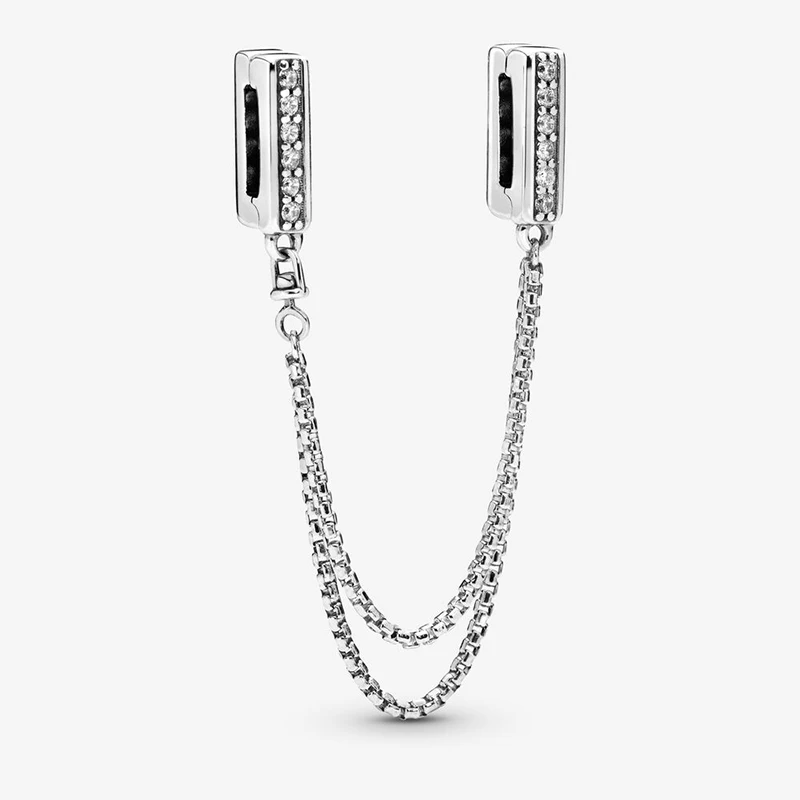 

100% 925 Sterling Silver Beads Sparkling Safety Chain Clip Charms Fit Original Pan Bracelets Women Diy Jewelry