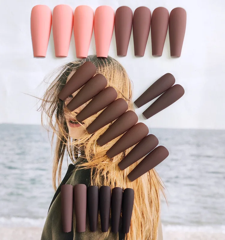 

24 шт. патчи для ногтей клеевой Тип матовая текстура длинный абзац модный съемный Маникюр накладные ногти патч CIN6 899