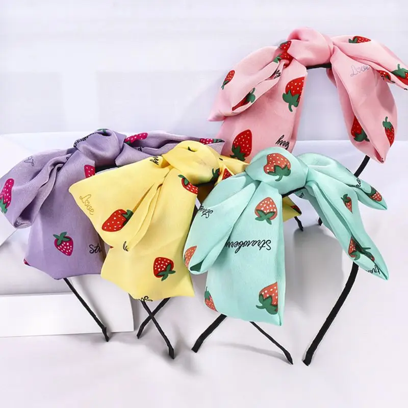 Женский обруч для волос с принтом клубники карамельного цвета двухслойная