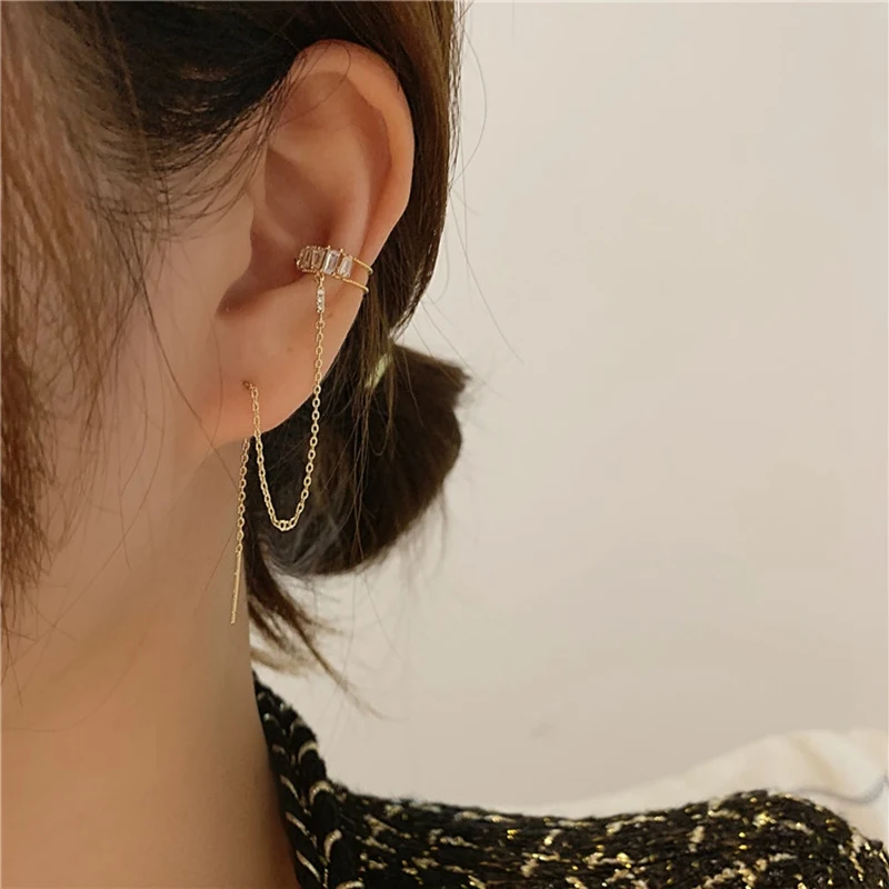 

Korean Fashion Design Ear Cuff Simple Metal Pendant Chain Ear Bone Clip For Women Tassel Clip On Earrings Jewelry 2020 Earcuff