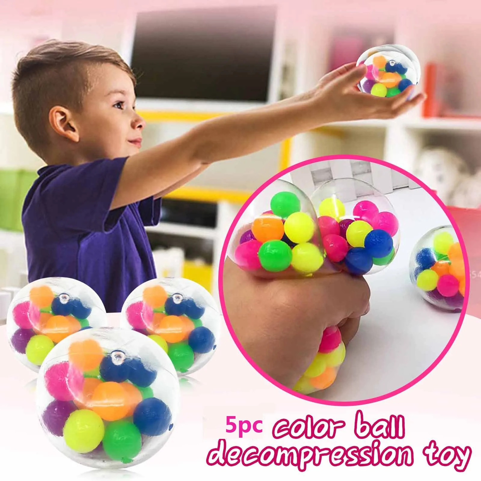 

5pc Color Sensory Toy Office Stress Ball Pressure Ball Stress Reliever Toy（2ml）fidget Toys Stress Balls Toys For Children
