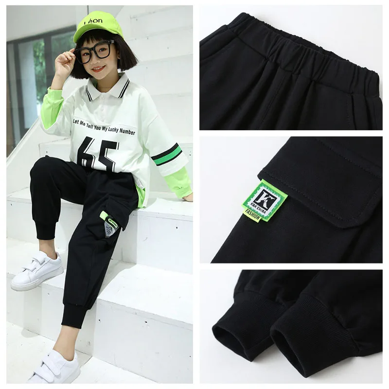 

Kids Casual Black Pants Boys Girls Cotton Trousers Sweatpants Children Cargo Pants Spring Autumn Fashion Teenage Streetwear