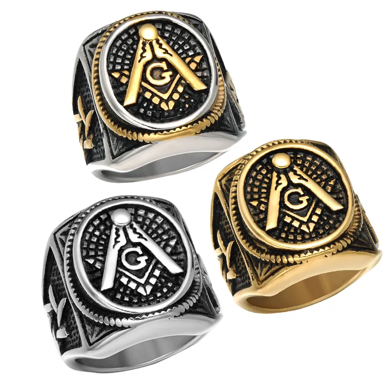 Men's Oval Freemason Free Mason Silver color Gold color Templar Masonic Ring Men's Jewelry