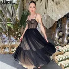 LORIE скромные тюлевые Короткие вечерние платья длиной ниже колена в горошек на тонких бретелях женское платье-корсет для выпускного вечера