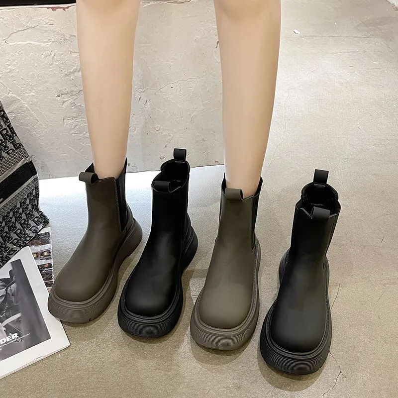 

Elephant grey Martin boots women's fashion cool 2021 new autumn and winter Plush chimney boots thin Chelsea short boots