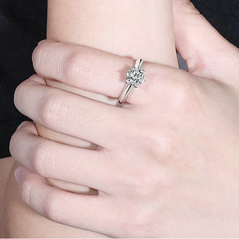 

925 Sterling silver plated 18K white gold 0.5-3 ct classic six-claw Moissanite ring women Wedding Engagement Ring JF-11
