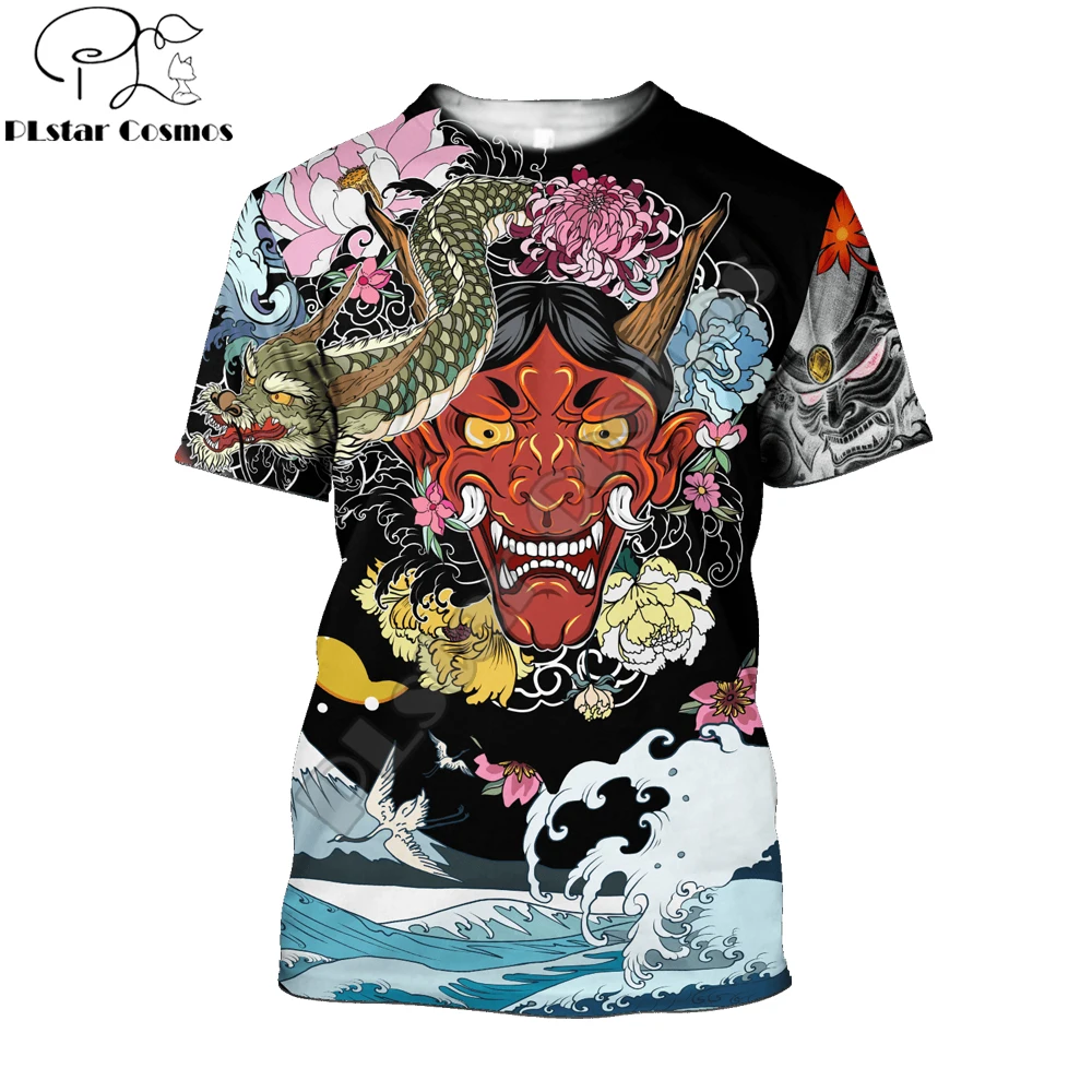 

Крутая летняя футболка 2022, мужские повседневные футболки с 3D принтом самурая и дракон, футболки с коротким рукавом, уличные футболки унисек...