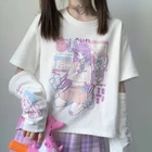 Женская футболка с принтом аниме-комиксов, летняя футболка большого размера с коротким рукавом, 2021