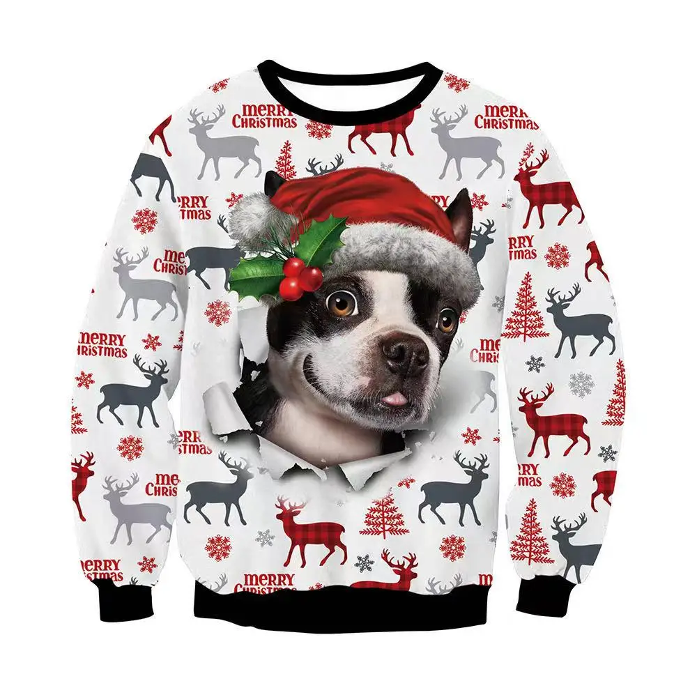 

Ugly Christmas Sweaters Couples Merry Christmas Sweatshirt Funny Cute Dog Reindeer Tree Print Women Man Xmas Jumper Tops Clothes