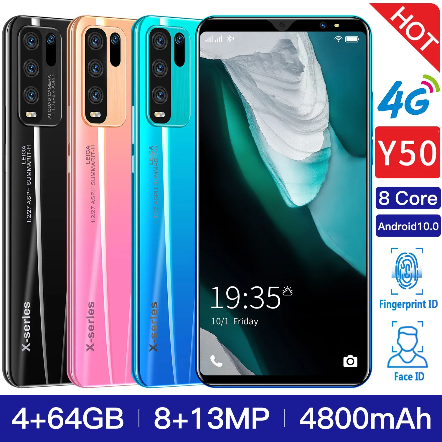 

Global Version Y50 Pro SmartphoneAndroid10.0 4+64G Unlock The Phone, Face Unlock, DualCard Dual Standby Button Ultra-thin Phone