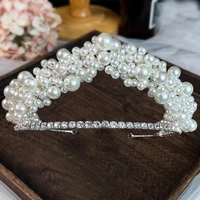 korean bridal pearl crown atmosphere net luxury headband wedding hair crown accessories bling headband wholesale