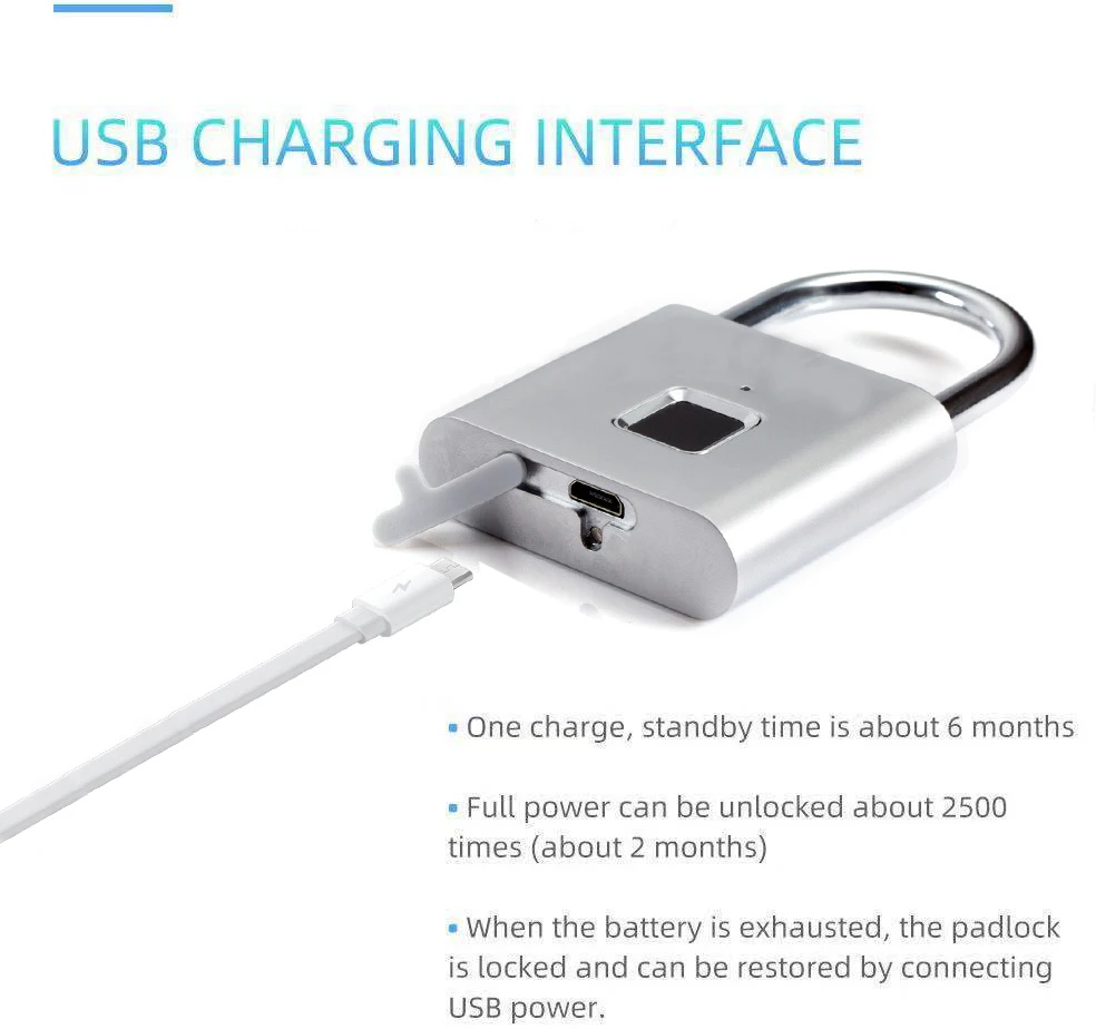 Умный Замок без ключа замок отпечатков пальцев USB Перезаряжаемый дверной быстрая