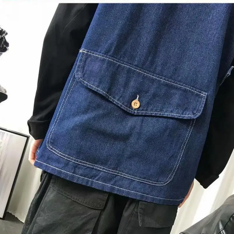 

M-XXL Men's Casual Lapel Denim Vest Jacket Vintage Slim Fit Sleeveless Jeans Vests Single Breasted Big Pockets Waistcoat Mens