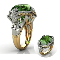creative two colors beautiful mermaid rings inlaid green crystal white shiny cz rhinestone for women party jewelry size 6 12
