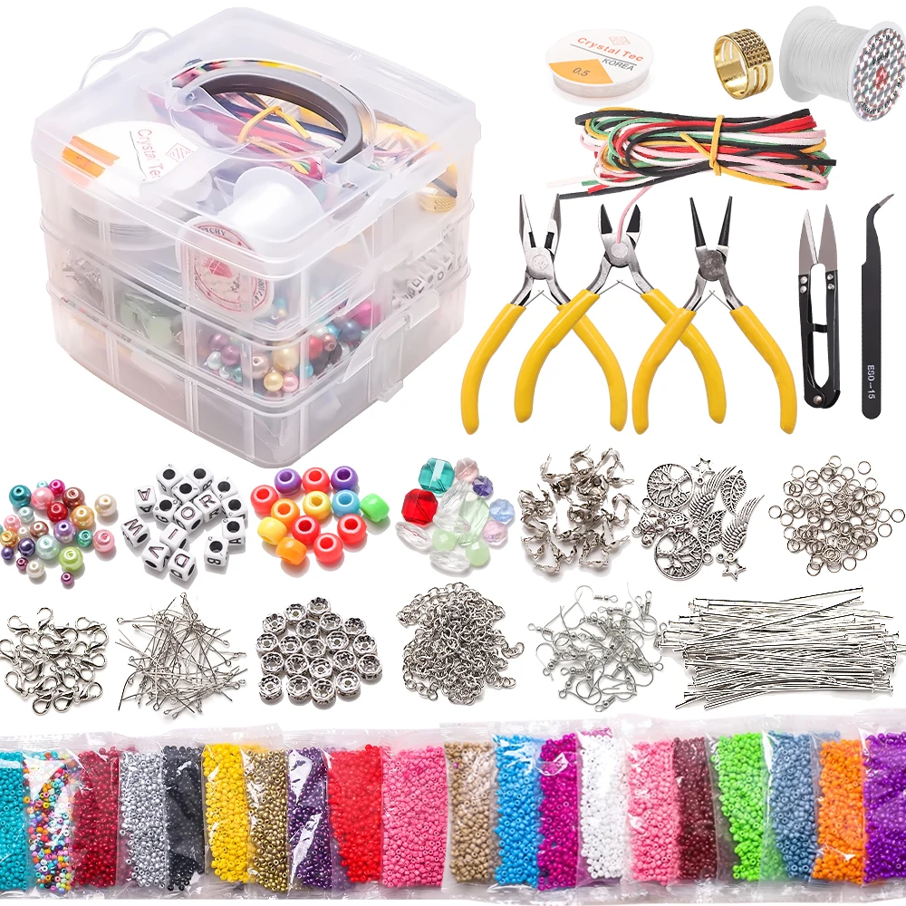 DIY Jewelry Making Supplies Kit Craft Seed Beads With Jewelry Accessories Finding Tool Beads Wire for Handmade Bracelet Necklace